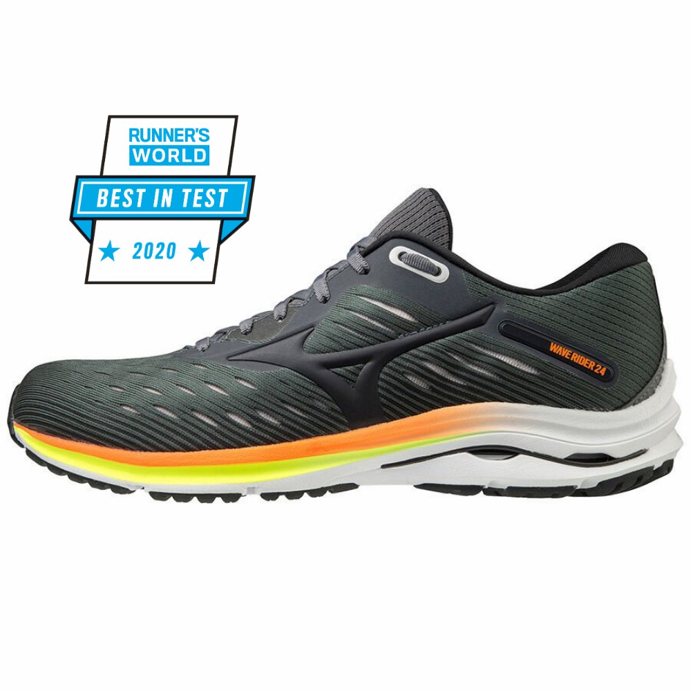 Zapatillas Running Mizuno Wave Rider 24 Hombre Verde Oscuro/Naranjas Outlet RCSV-13206